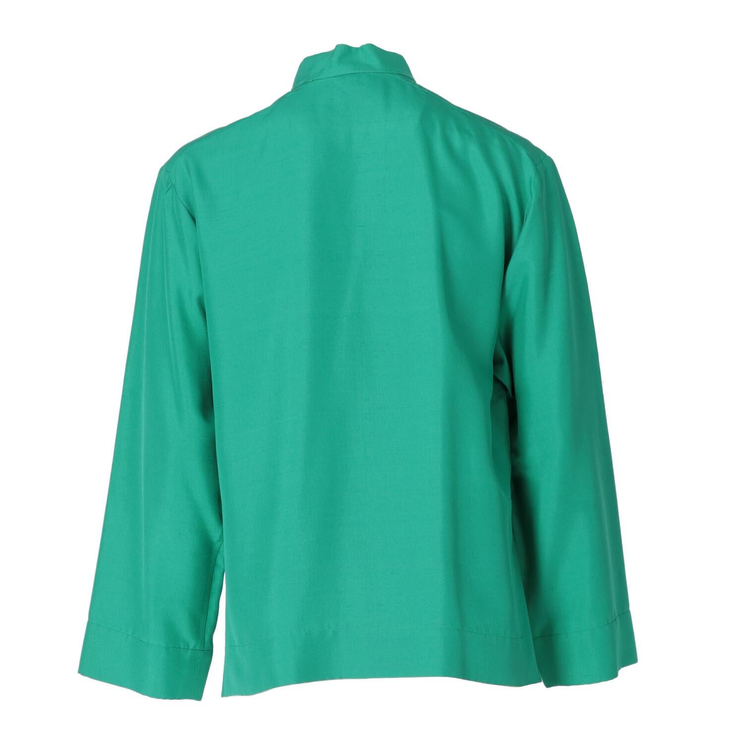 1980s Yves Saint Laurent Green Silk Shirt In Good Condition In Lugo (RA), IT