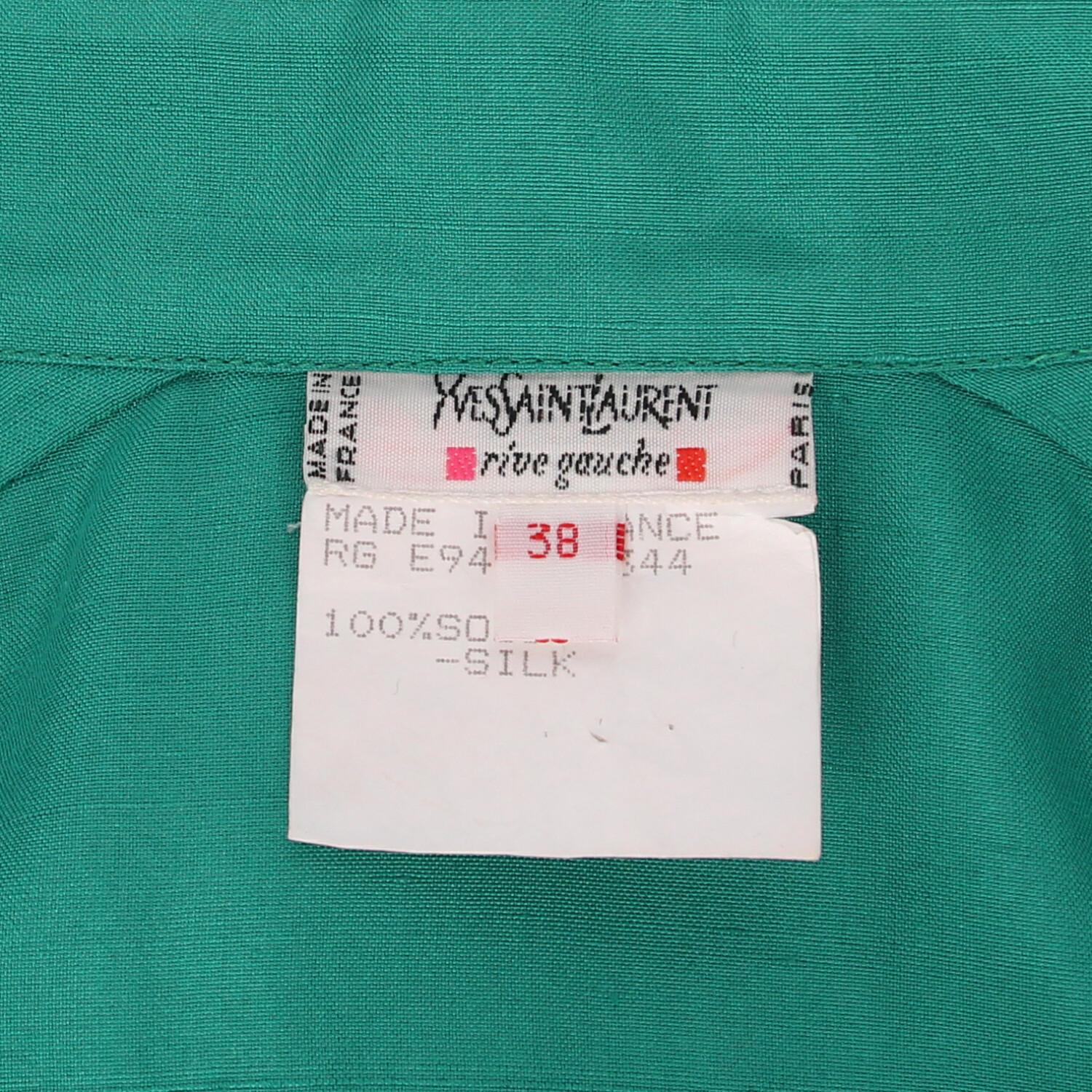 1980s Yves Saint Laurent Green Silk Shirt 1