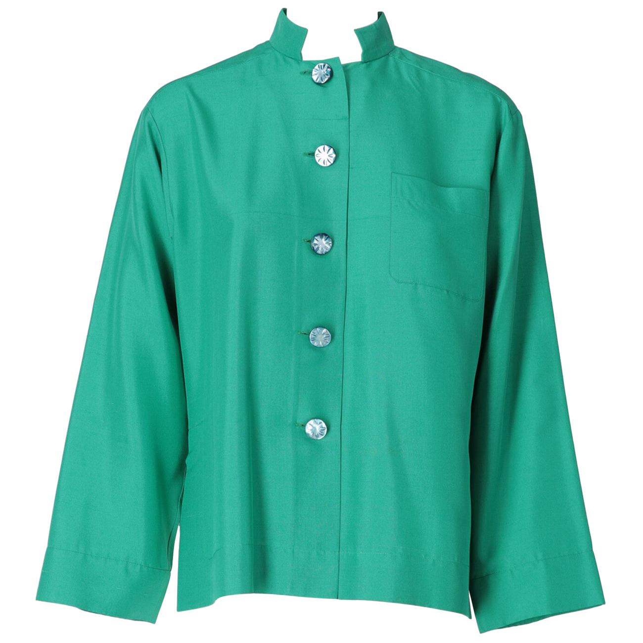 1980s Yves Saint Laurent Green Silk Shirt