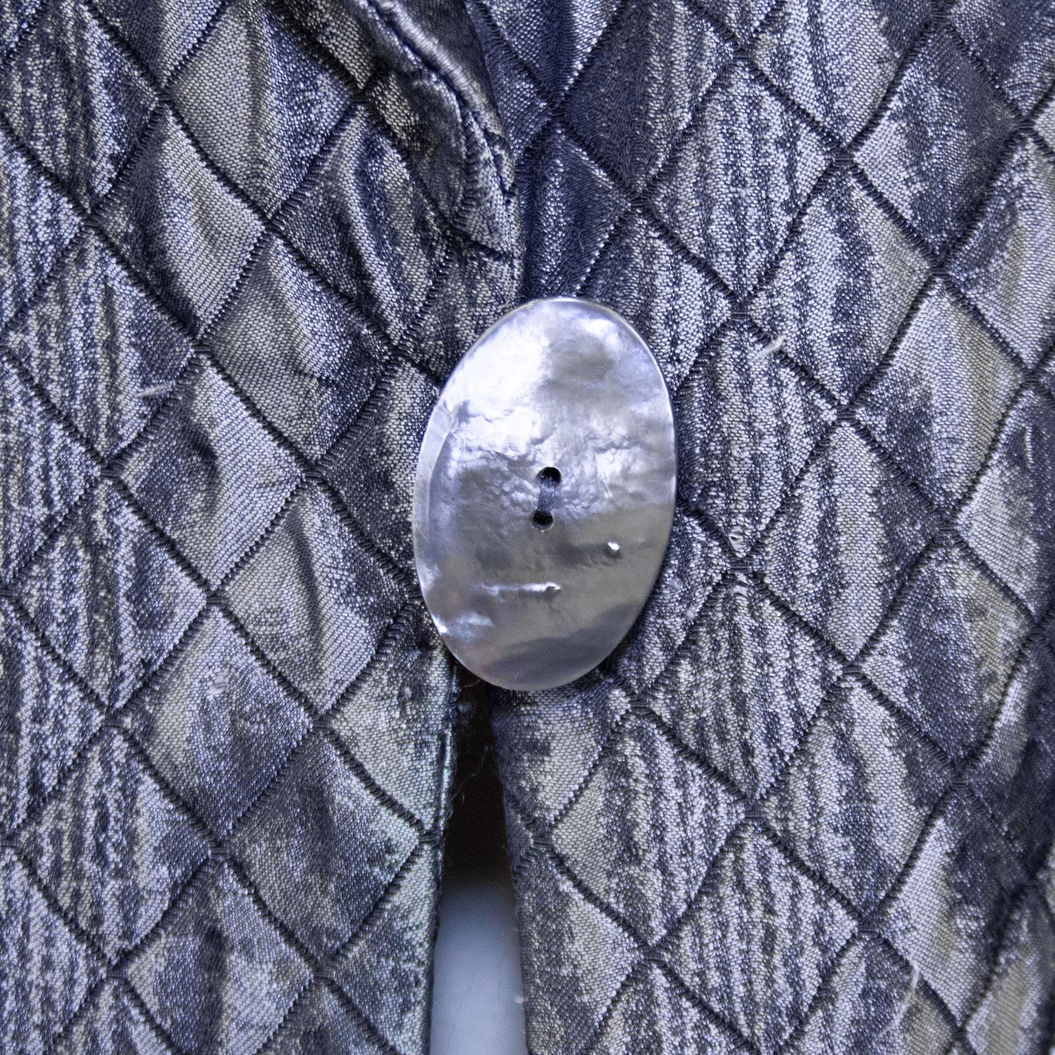 Gray 1980s Yves Saint Laurent Gunmetal Quilted Snakeskin Pattern Jacket For Sale