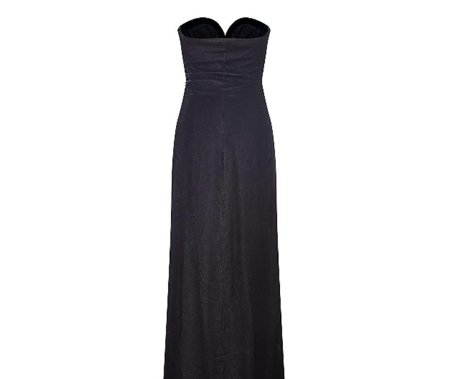 1980s Yves Saint Laurent Haute Couture Brooch Detail Black Evening Dress 1