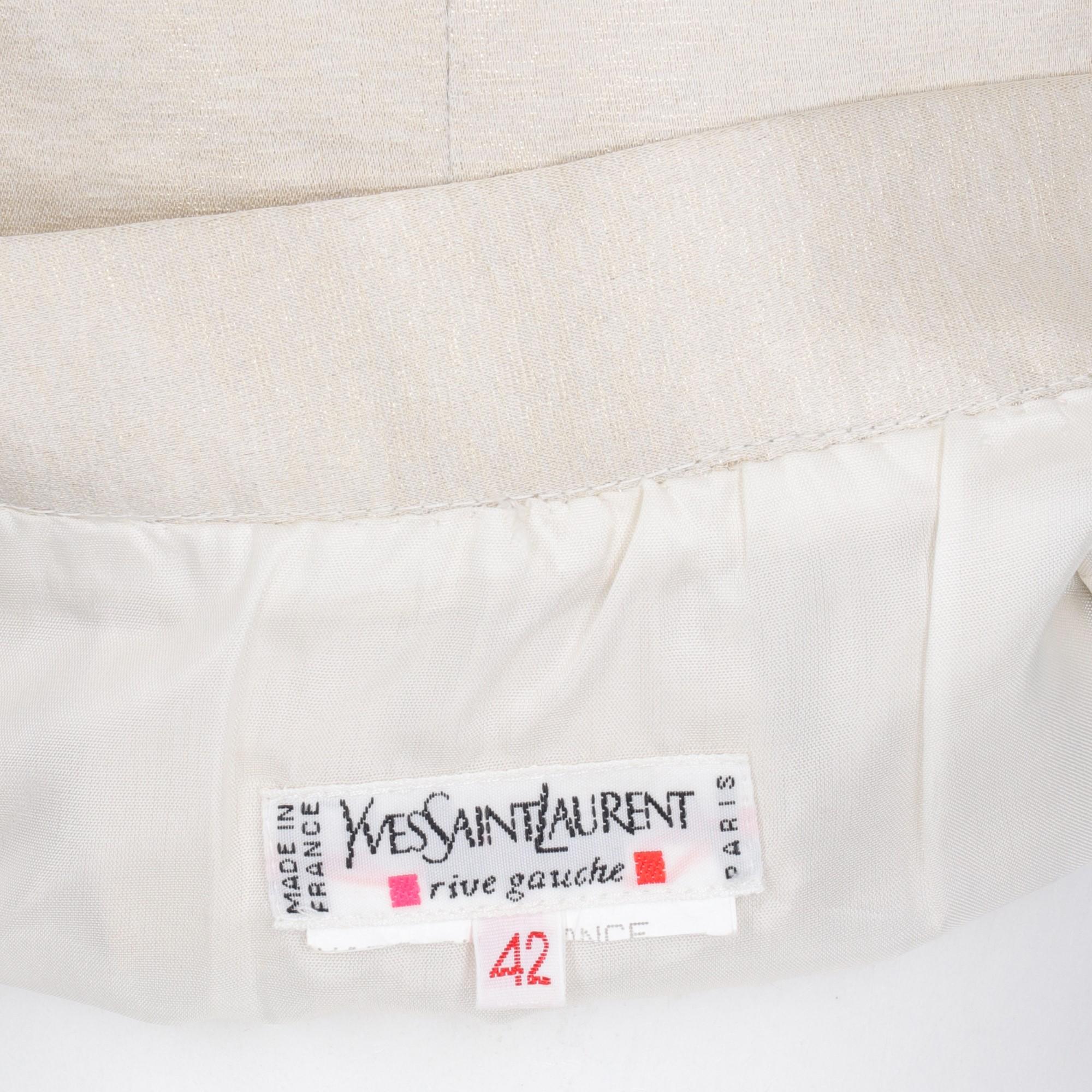 Women's 1980s Yves Saint Laurent Ivory and Gold Silk Midi Skirt