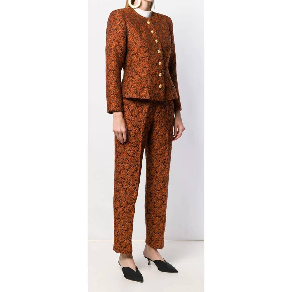 Brown 1980s Yves Saint Laurent Jacquard Trousers Suit