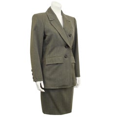 1980s Yves Saint Laurent Khaki Wool Skirt Suit