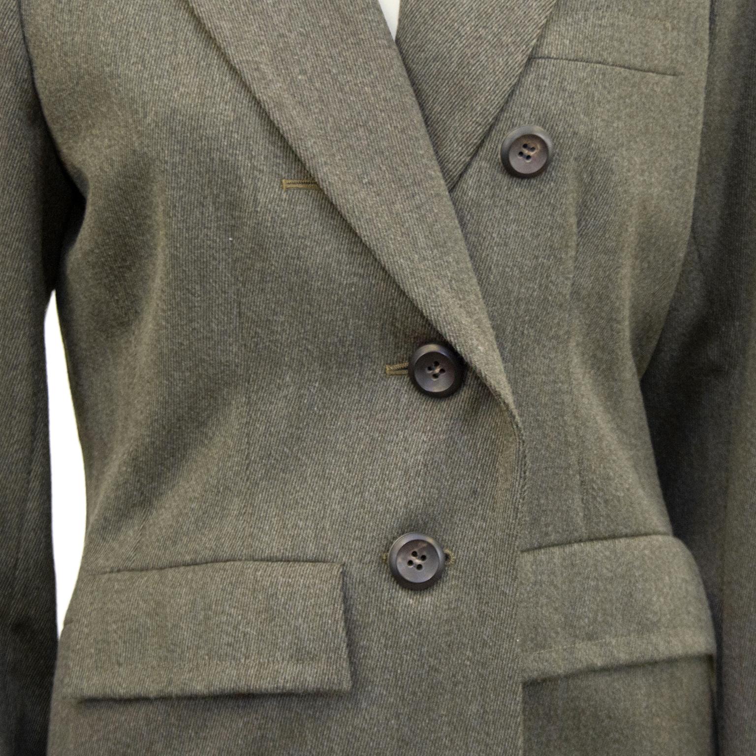 Gray 1980s Yves Saint Laurent Khaki Wool Skirt Suit  For Sale