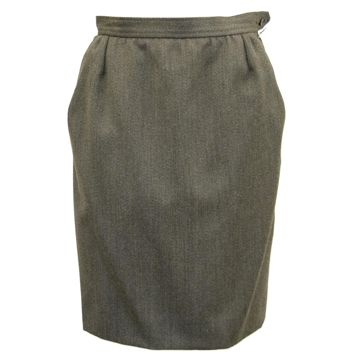 1980s Yves Saint Laurent Khaki Wool Skirt Suit For Sale at 1stDibs ...