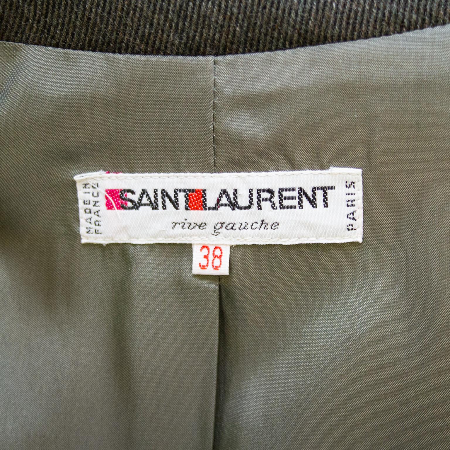 Women's 1980s Yves Saint Laurent Khaki Wool Skirt Suit  For Sale
