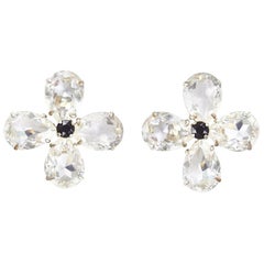 1980s Yves Saint Laurent Large Crystal Flower Earrings