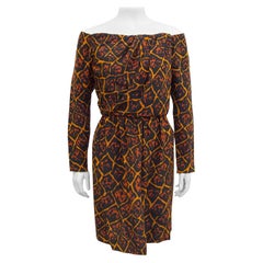 1980s Yves Saint Laurent Leopard/Giraffe Print Off The Shoulder Dress 