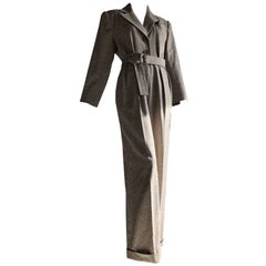 1980s Yves Saint Laurent Menswear-Style Belted Wool Jumpsuit
