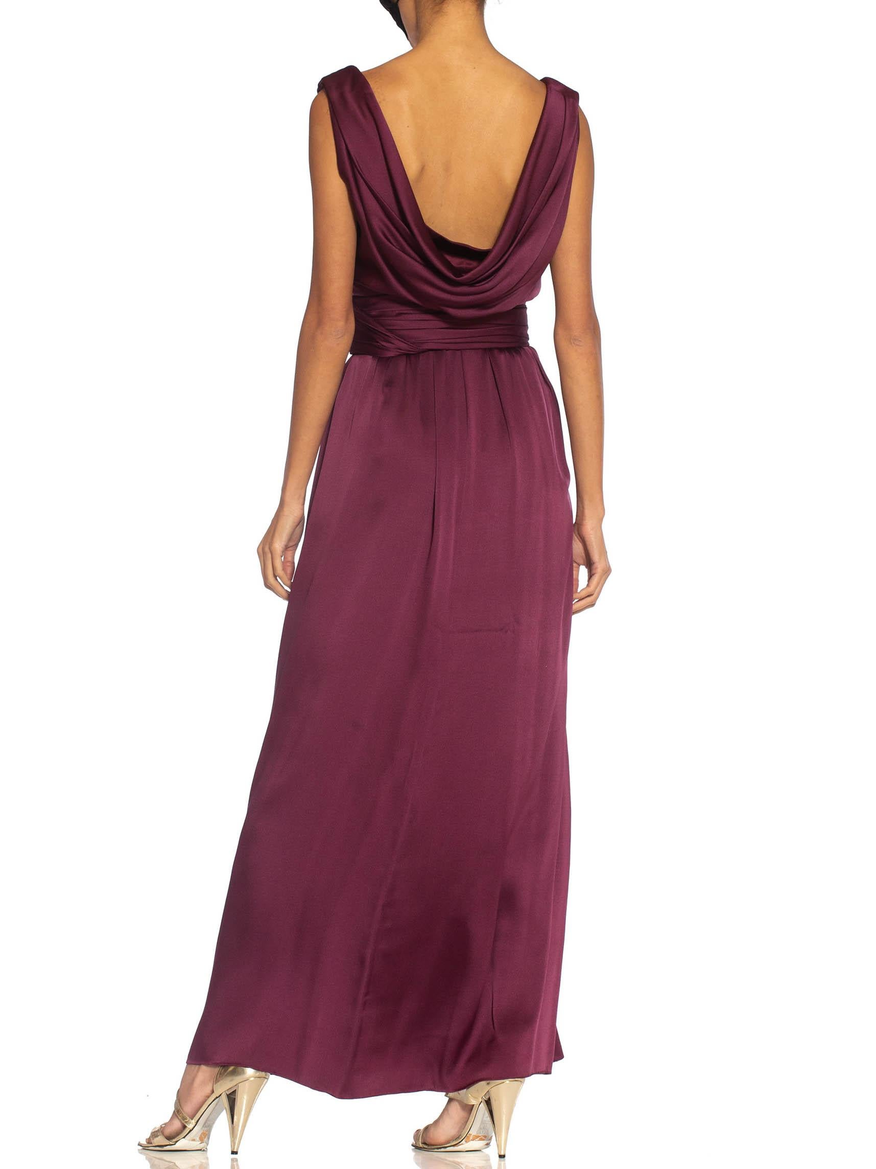 1980S YVES SAINT LAURENT Merlot Haute Couture Silk Satin Draped Gown With Sash  For Sale 2