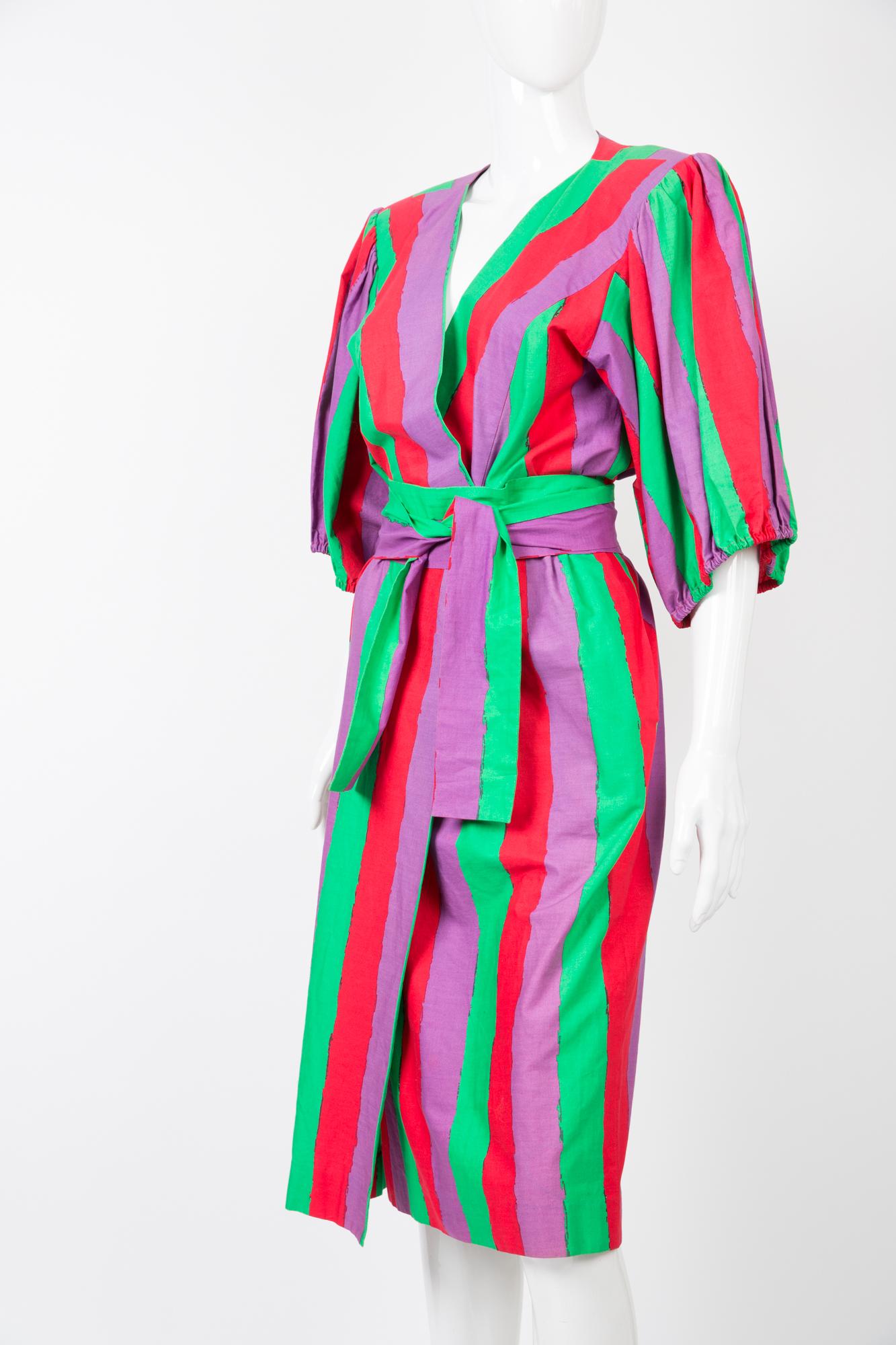 Pink 1980s Yves Saint Laurent Multico Cotton Dress 