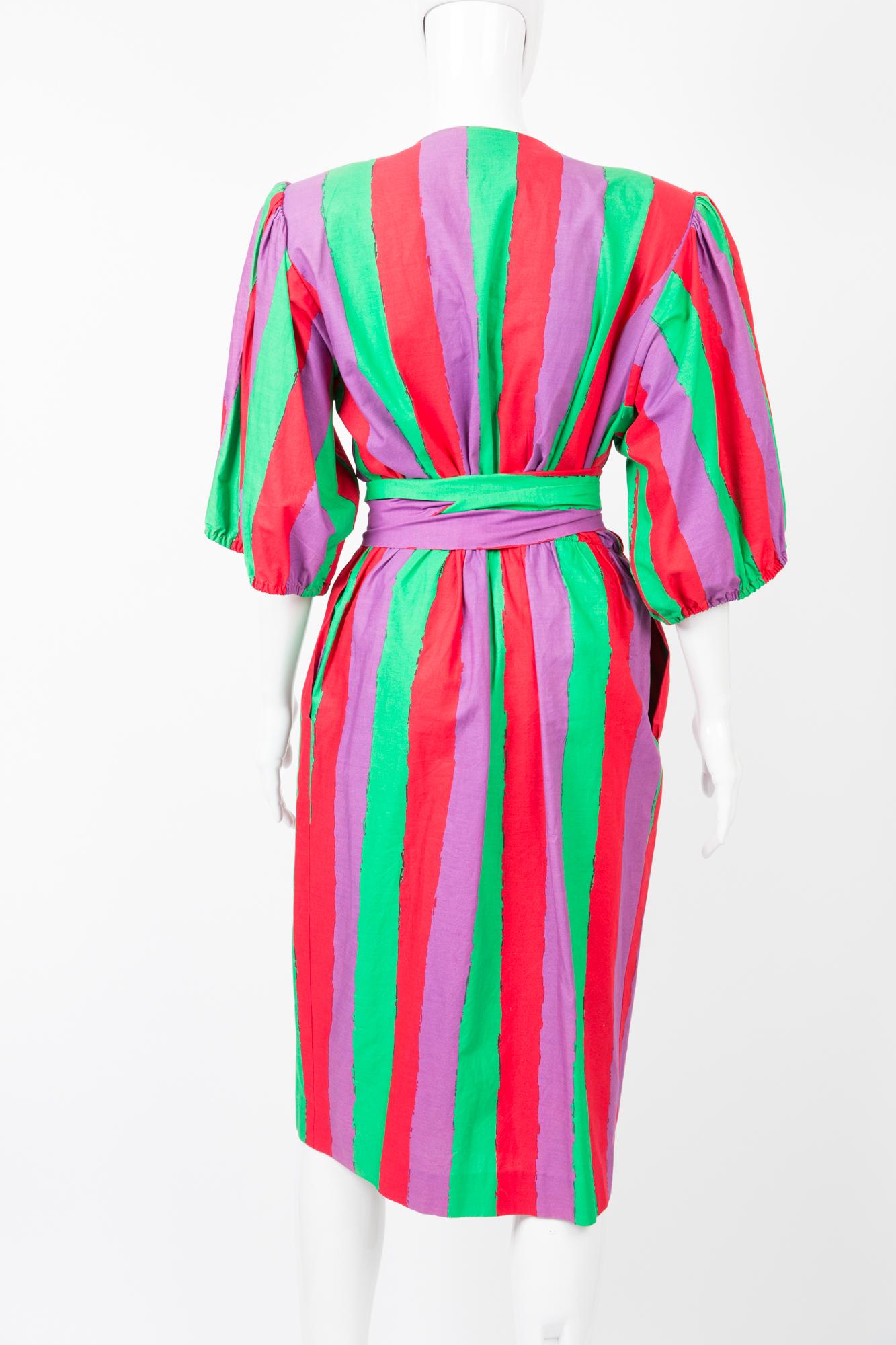 1980s Yves Saint Laurent Multico Cotton Dress  In Good Condition In Paris, FR