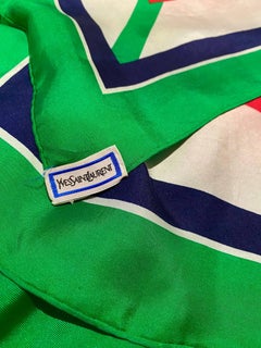 1980s Yves Saint Laurent Multicolor Geometric Prink Silk Scarf