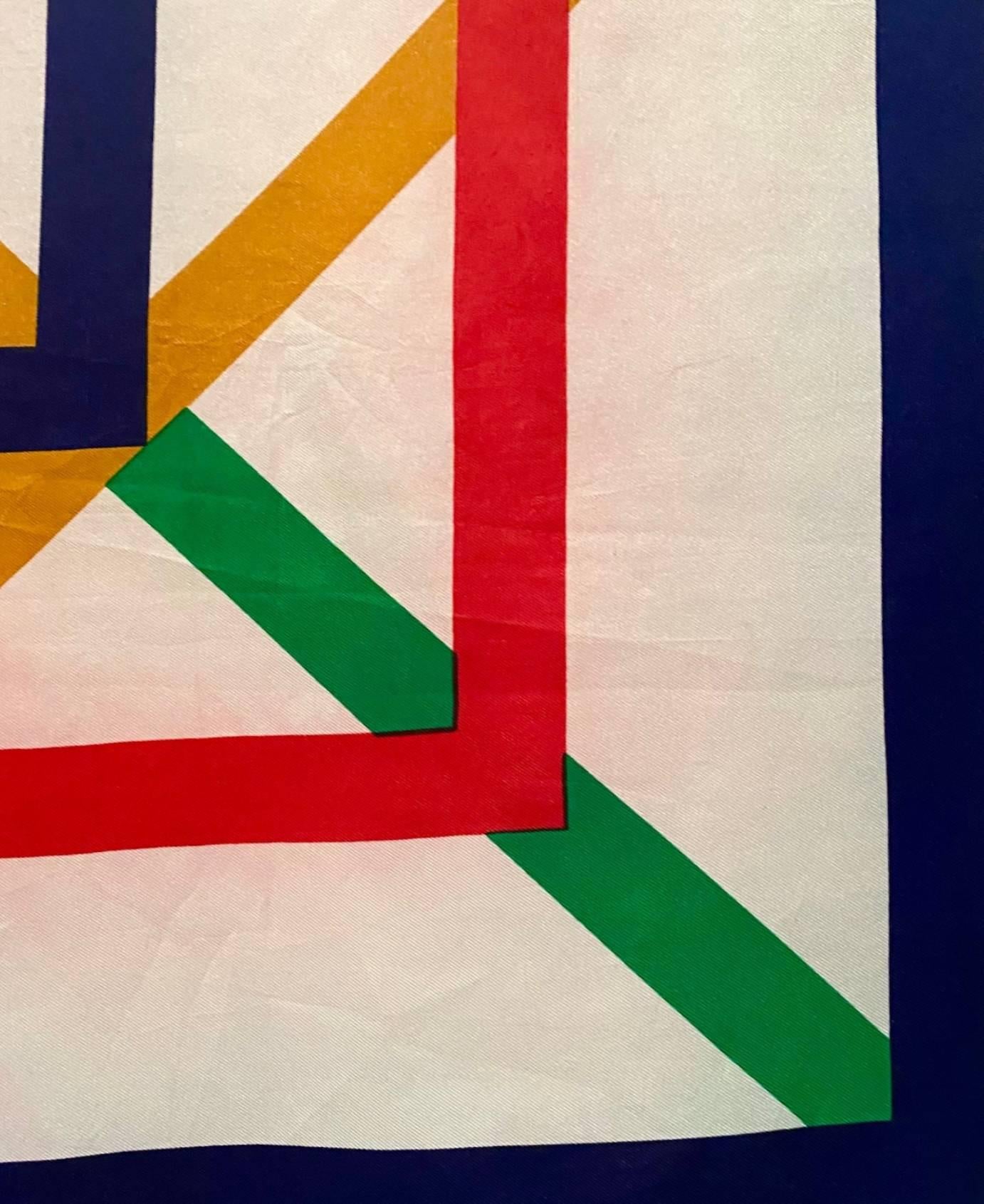1980s Yves Saint Laurent Multicolor Geometric Prink Silk Scarf In Fair Condition In London, GB