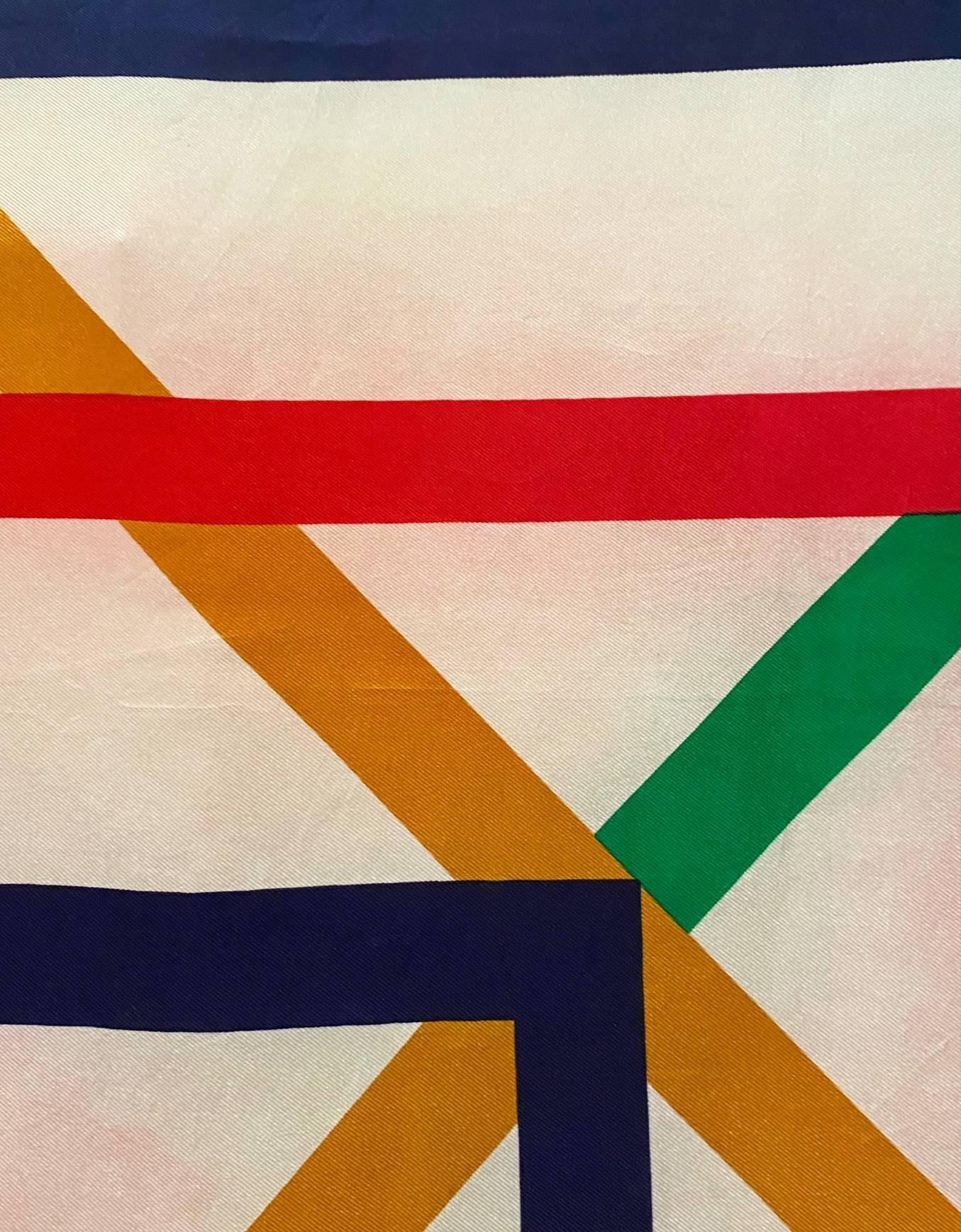 1980s Yves Saint Laurent Multicolor Geometric Prink Silk Scarf 1
