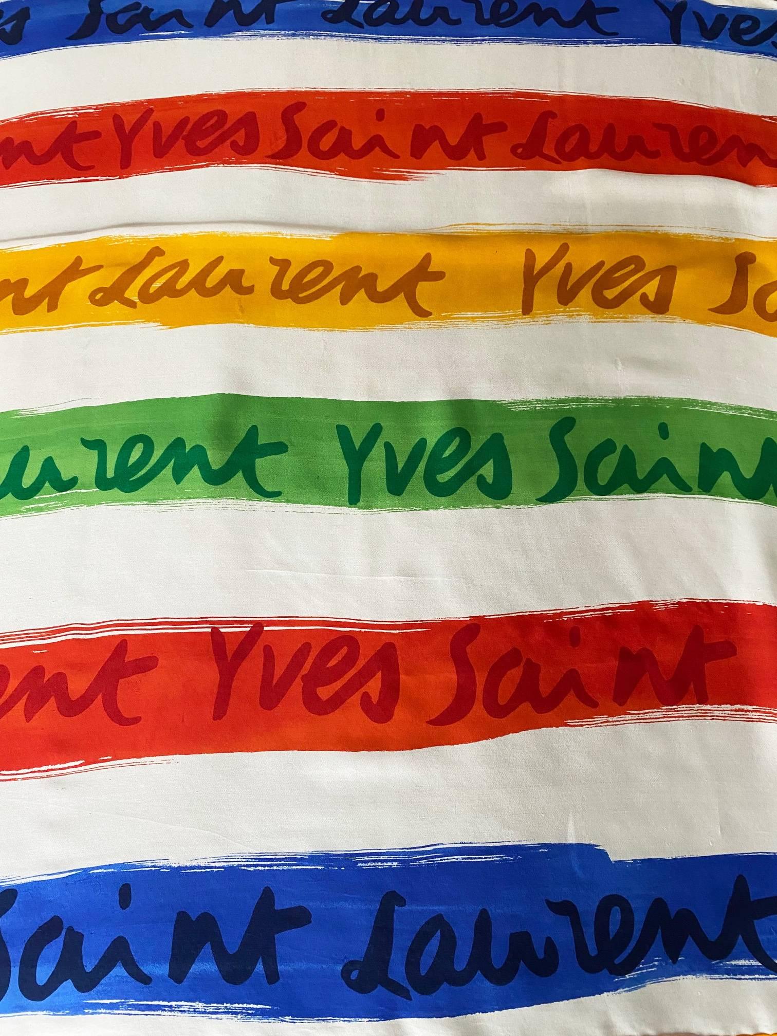 1980s Yves Saint Laurent Multicolor Stripe Silk Chiffon Square Scarf In Good Condition In London, GB
