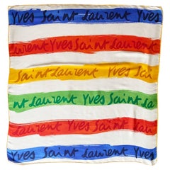 1980s Yves Saint Laurent Multicolor Stripe Silk Chiffon Square Scarf