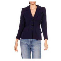 Blazer haute couture à large revers en laine bleu marine YVES SAINT LAURENT, années 1980