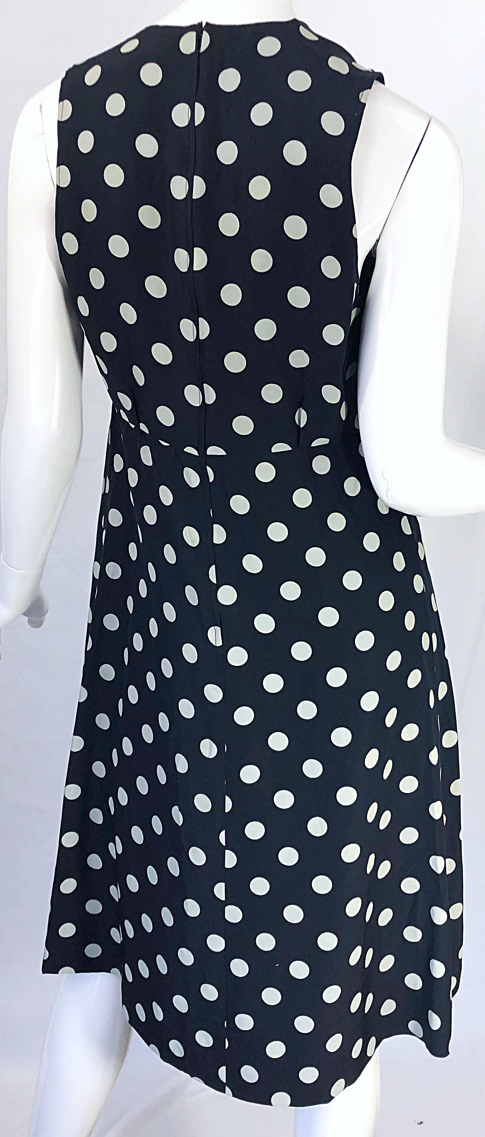 1980s Yves Saint Laurent Navy Blue + White Polka Dot Vintage 80s Silk Dress YSL In Excellent Condition In San Diego, CA