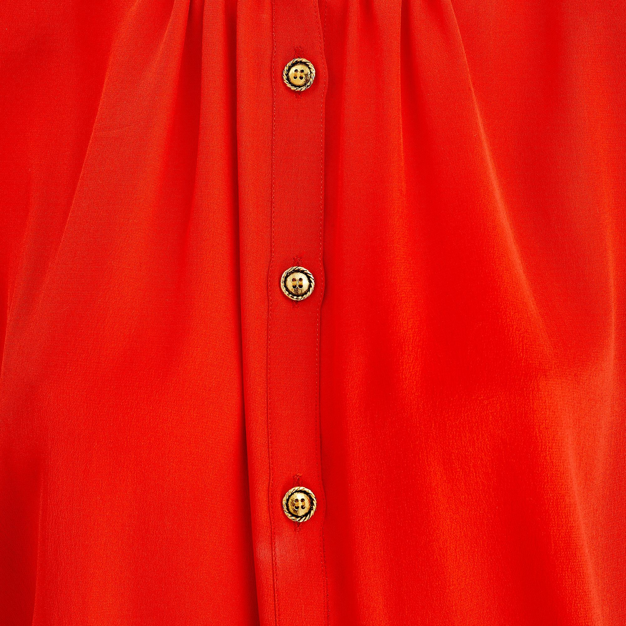 1980s Yves Saint Laurent Orange High Necked Silk Blouse In Excellent Condition For Sale In London, GB
