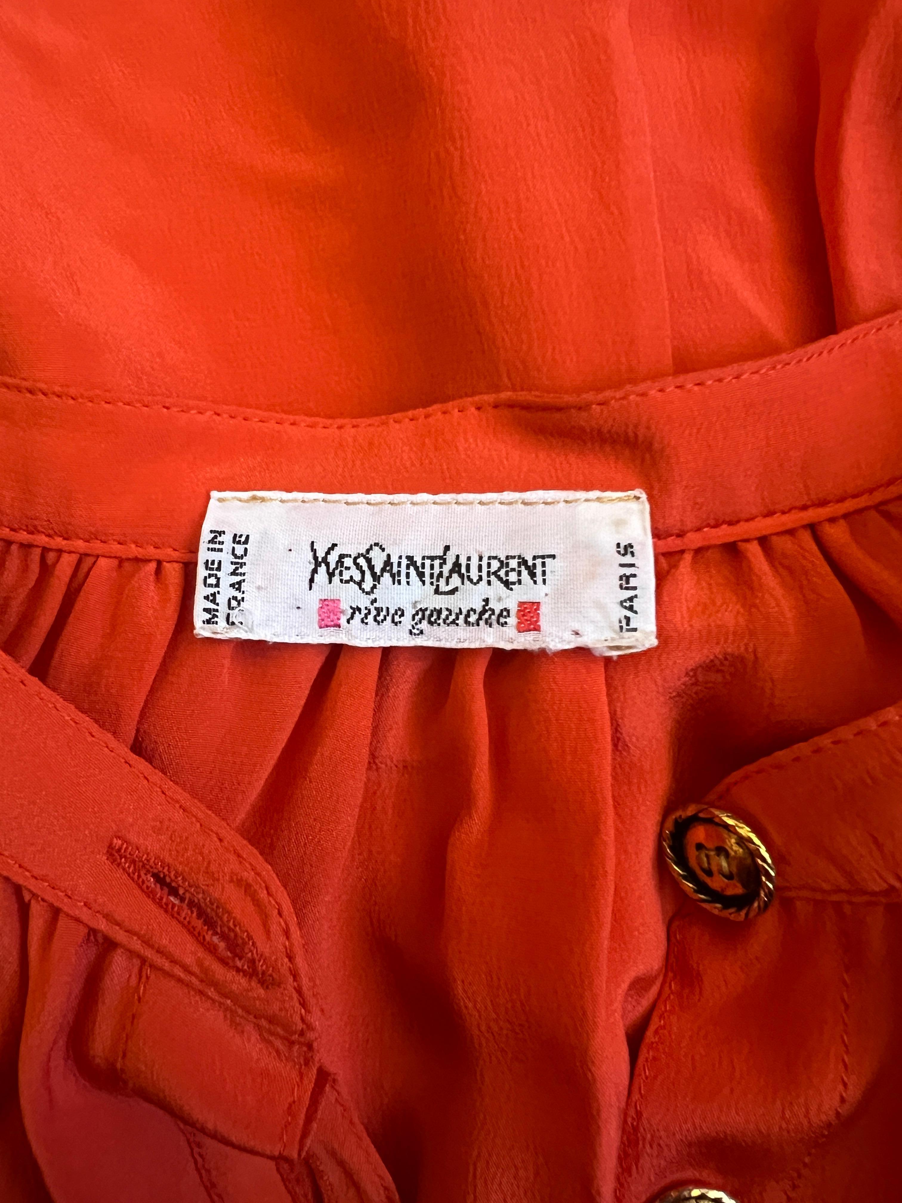 Women's 1980s Yves Saint Laurent Orange High Necked Silk Blouse For Sale