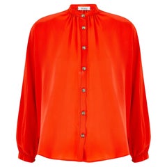 1980s Yves Saint Laurent Orange High Necked Silk Blouse