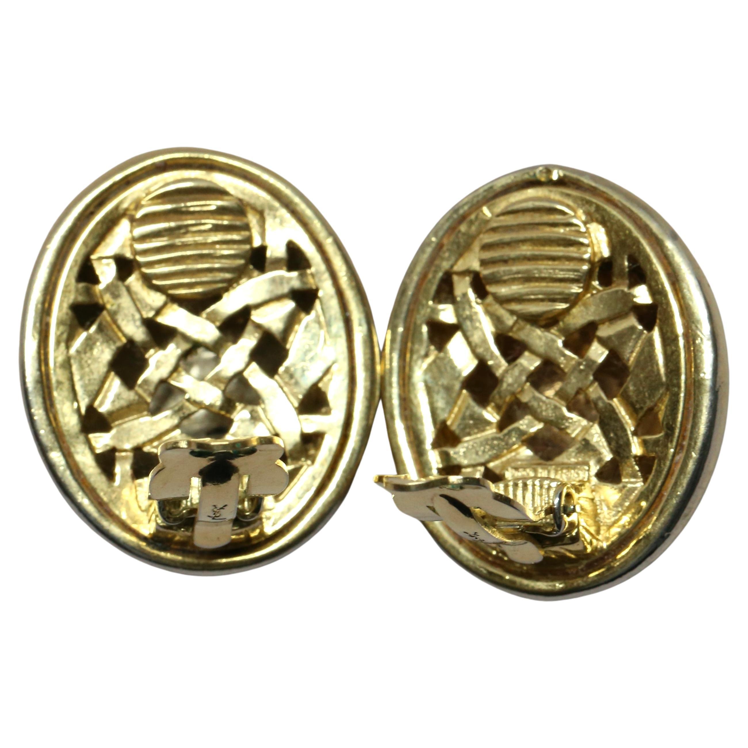 Women's 1980's YVES SAINT LAURENT organic shaped earrings in gilt metal   For Sale