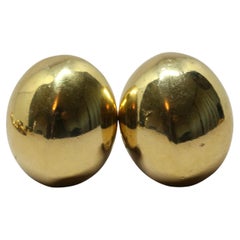 1980's YVES SAINT LAURENT organic shaped earrings in gilt metal  