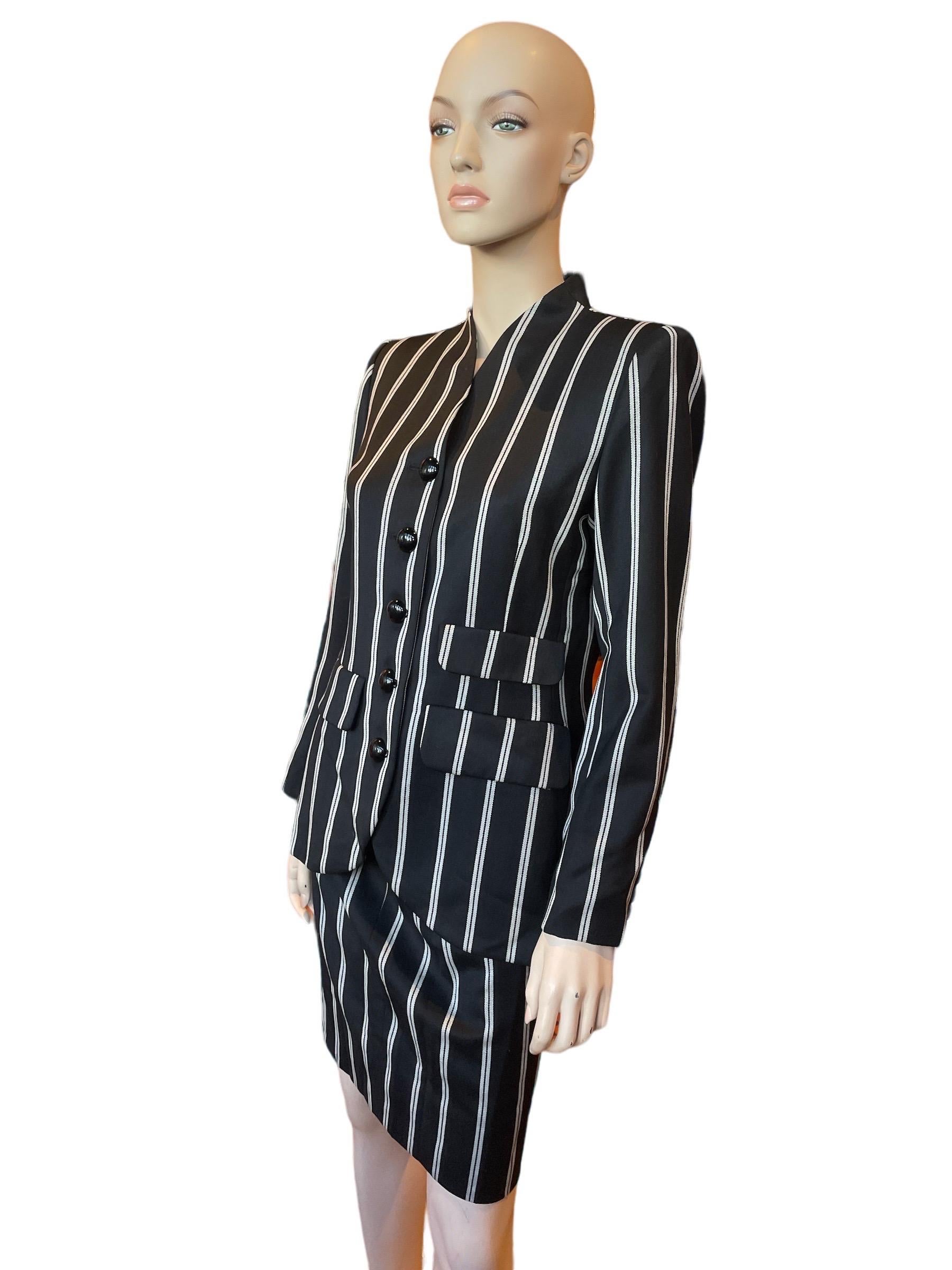 1980s Yves Saint Laurent Pin Striped Blazer and Skirt 

Skirt Measurements: 
Waist: 26