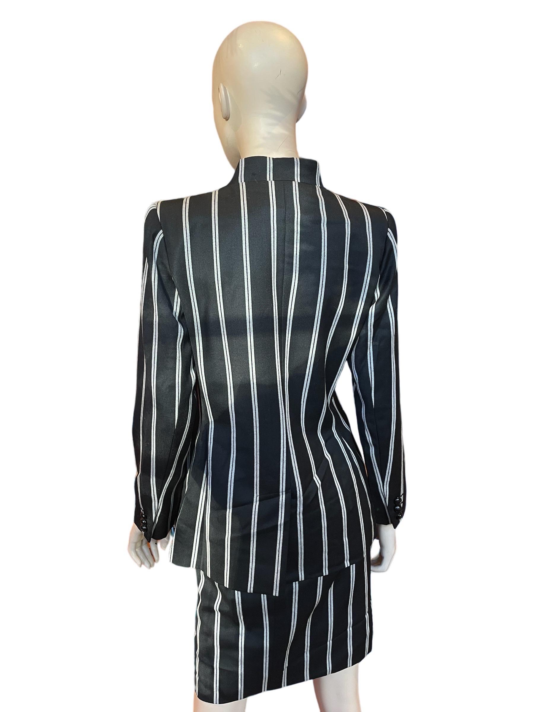 1980s Yves Saint Laurent Pin Striped Blazer and Skirt  In Good Condition In Greenport, NY