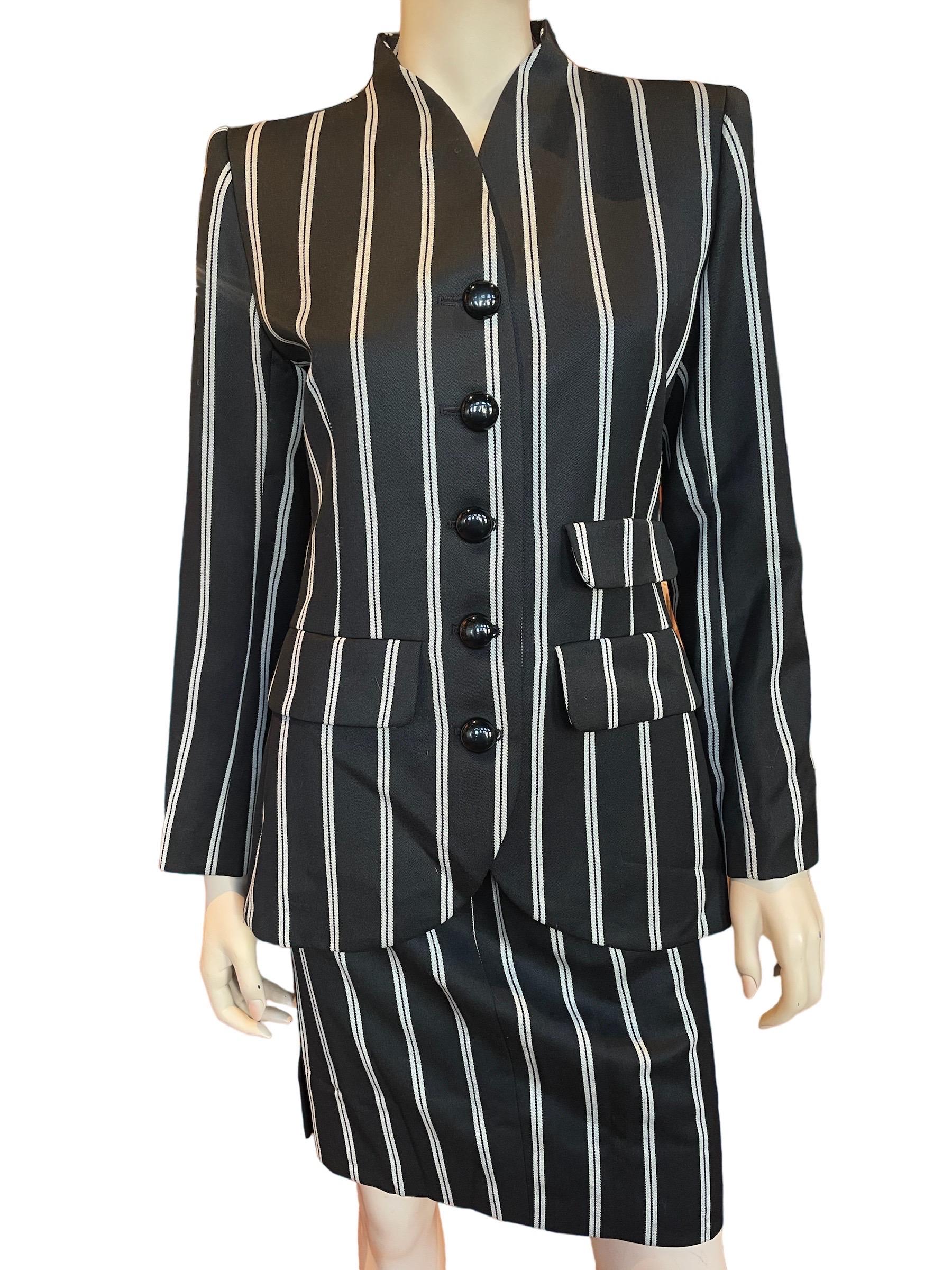Women's or Men's 1980s Yves Saint Laurent Pin Striped Blazer and Skirt 