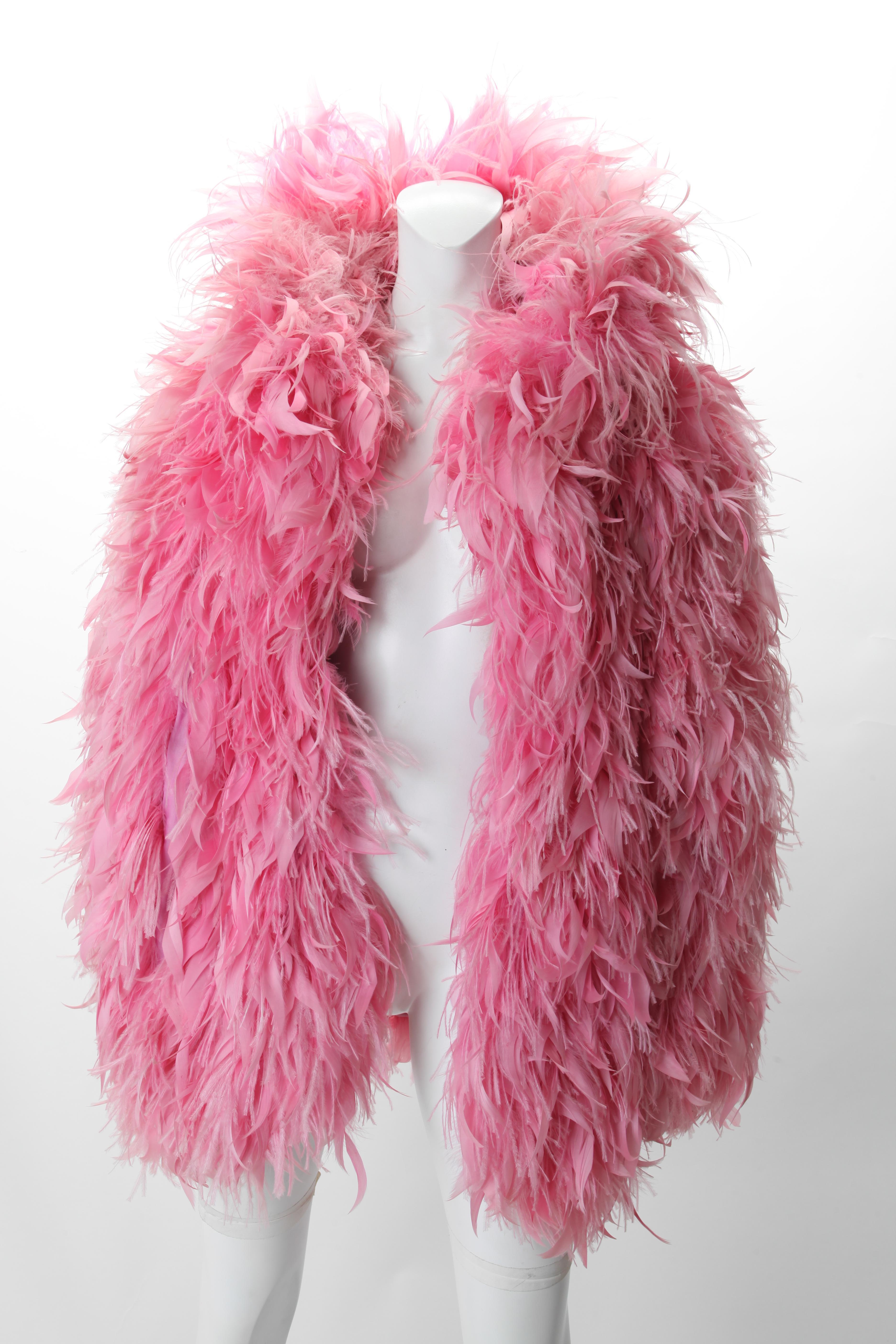 1980s Yves Saint Laurent Pink Feather Jacket. Oversize jacket of combined ostrich and goose feathers. Fully lined.