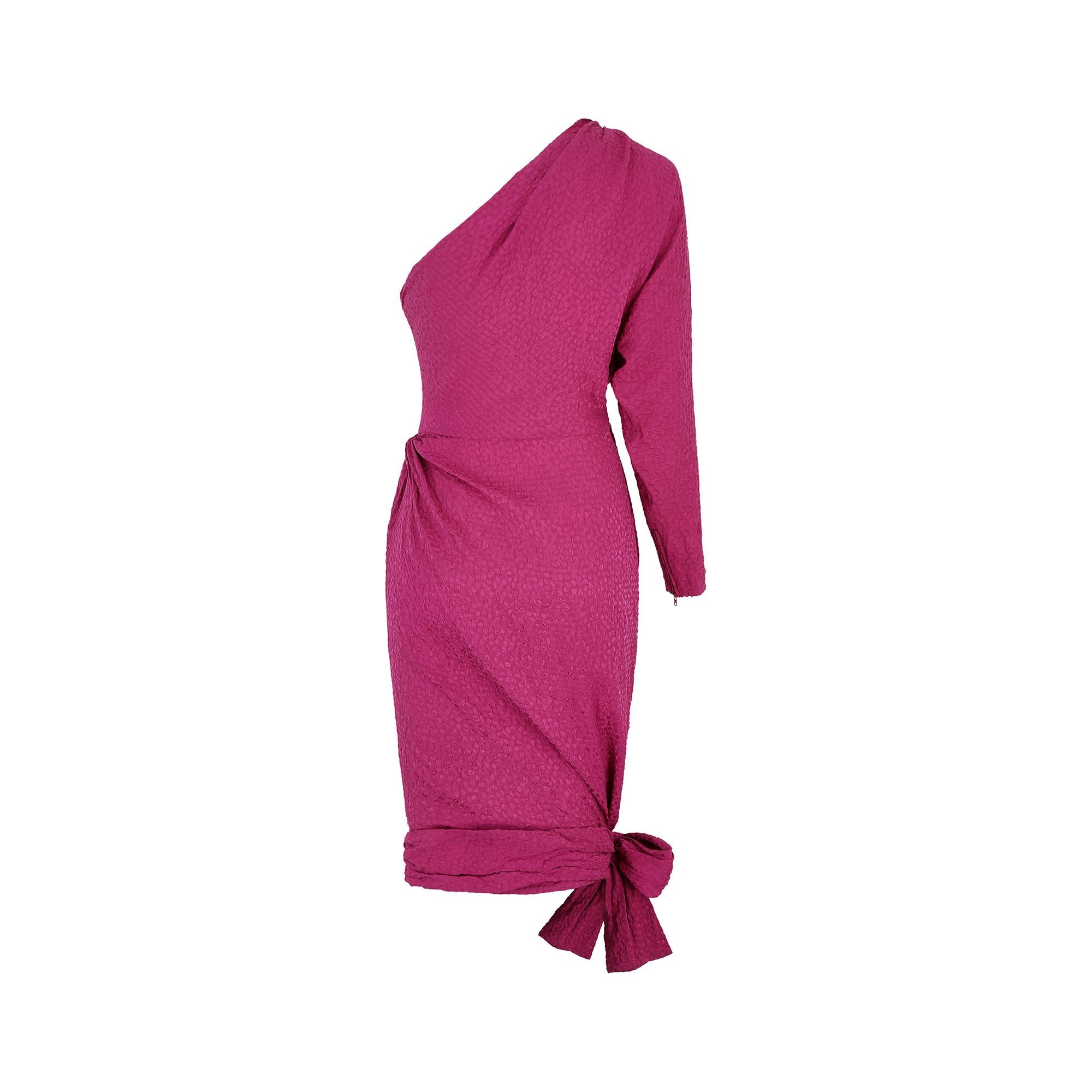 Women's 1987 Yves Saint Laurent Pink Silk Asymmetric Dress with Belt For Sale