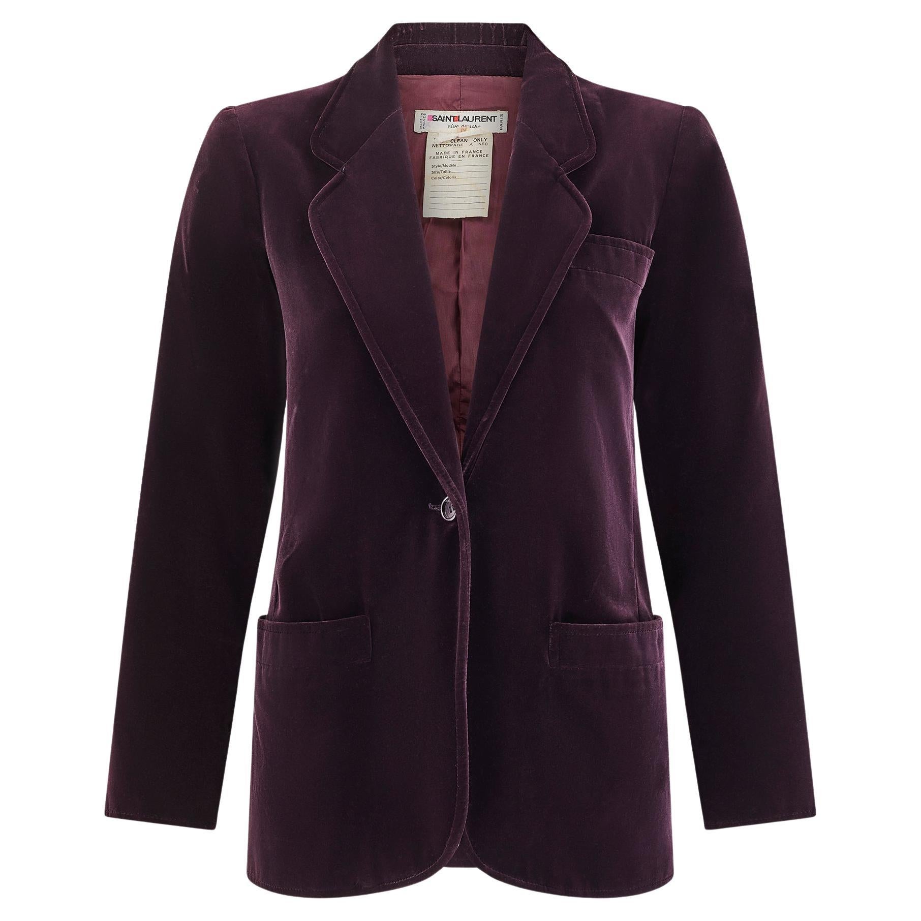 1980s Yves Saint Laurent Plum Velvet Jacket For Sale