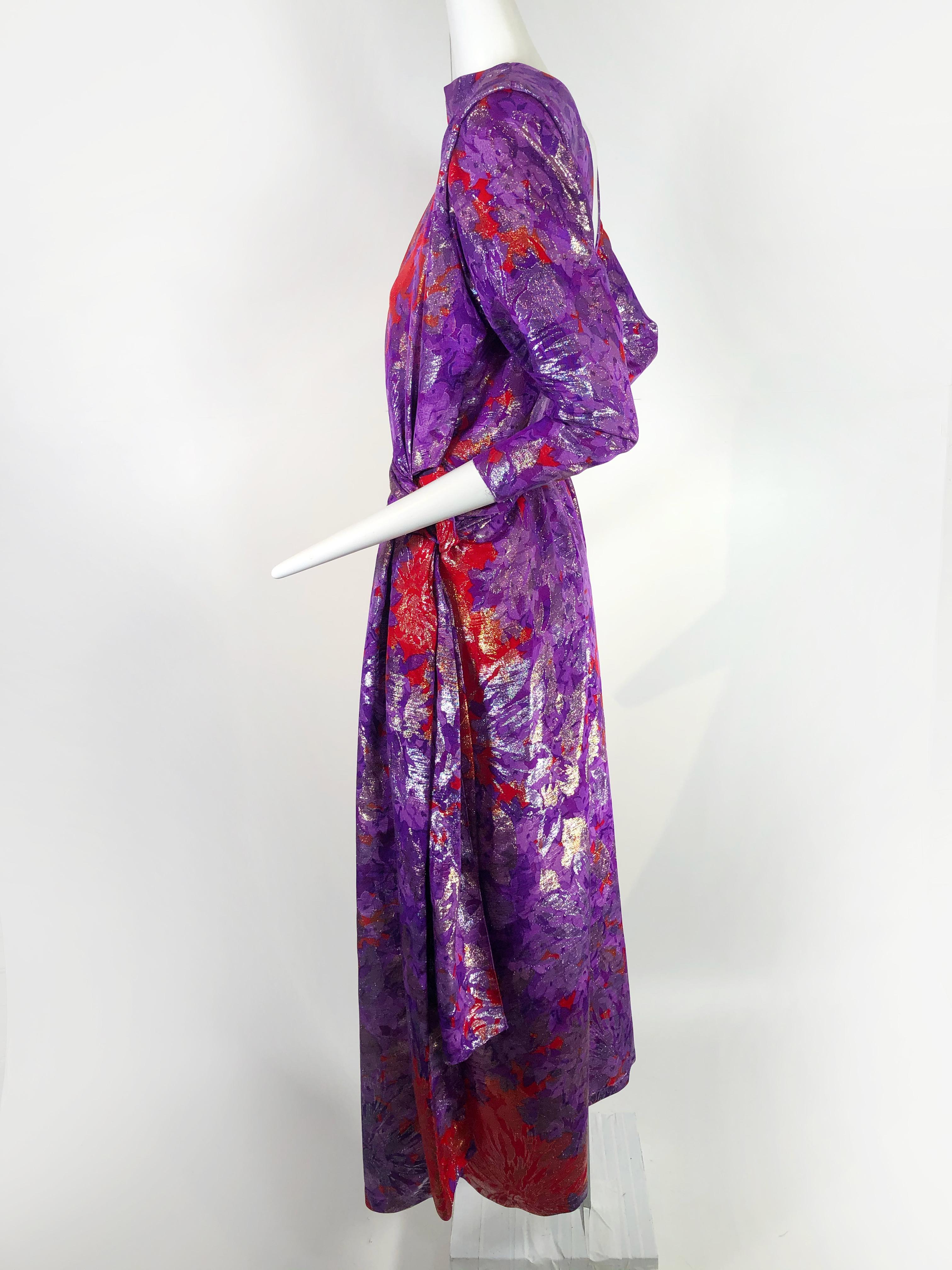 1980s Yves Saint Laurent Purple, Red and Gold Floral Brocade Gown In Excellent Condition For Sale In Gresham, OR