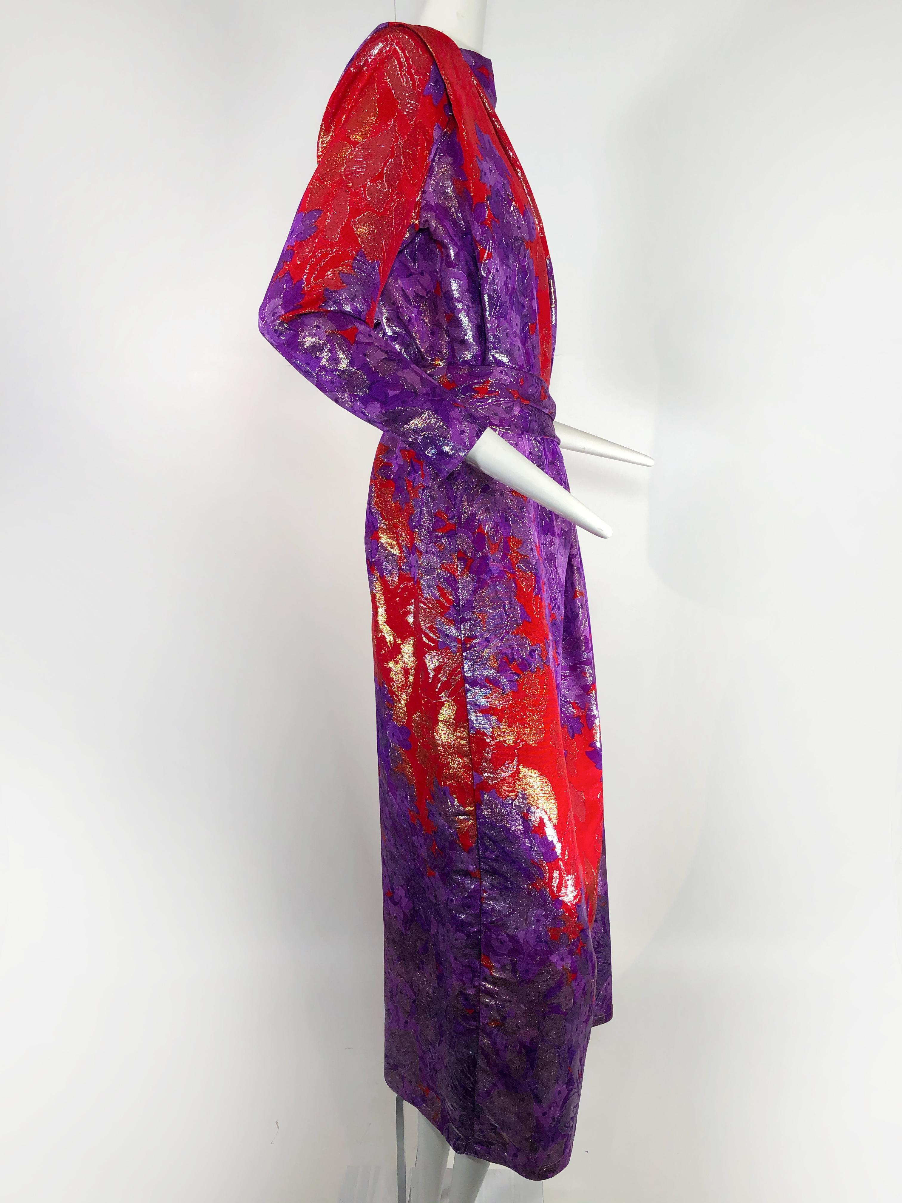 1980s Yves Saint Laurent Purple, Red and Gold Floral Brocade Gown For Sale 1