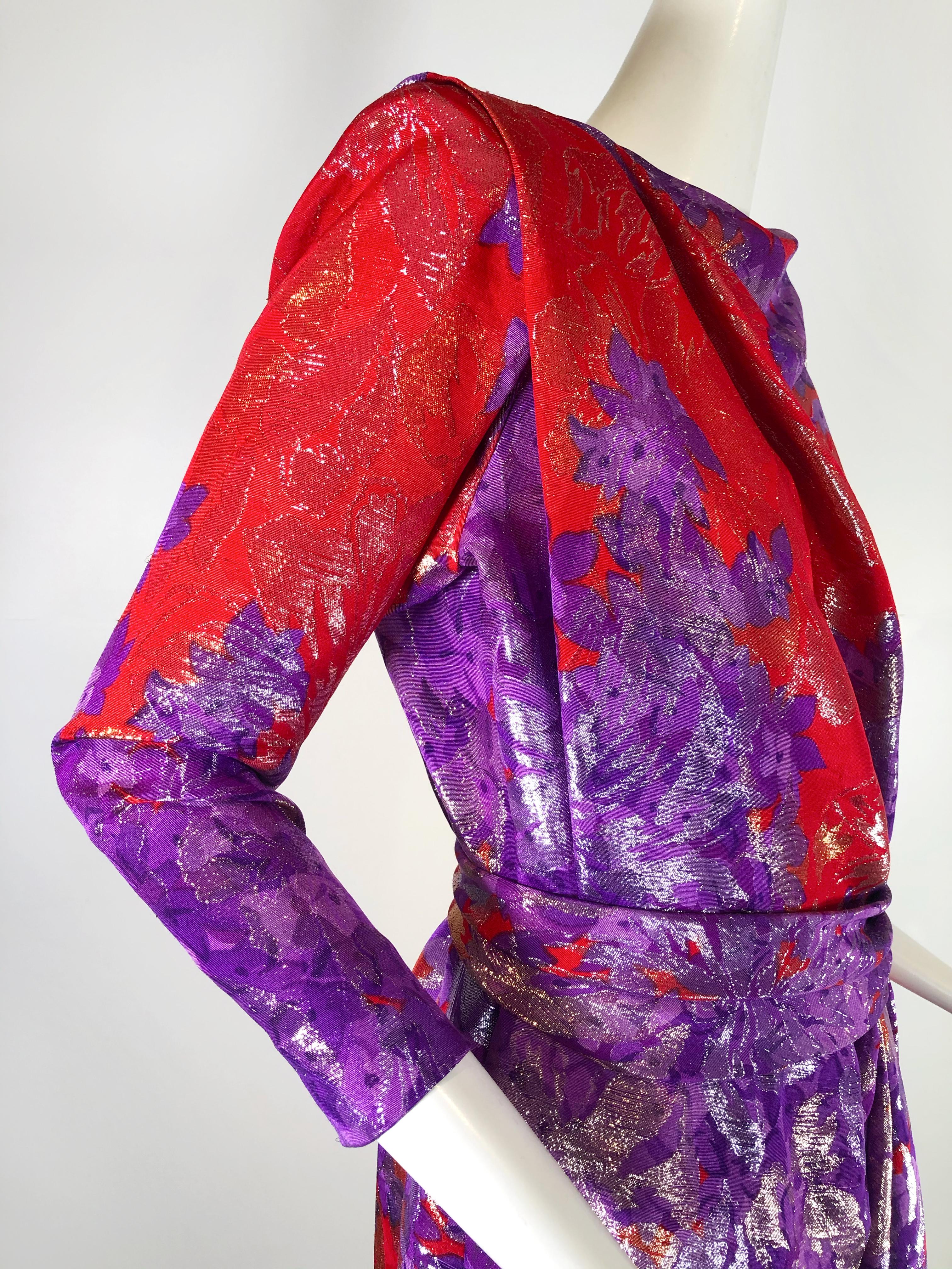 1980s Yves Saint Laurent Purple, Red and Gold Floral Brocade Gown For Sale 3
