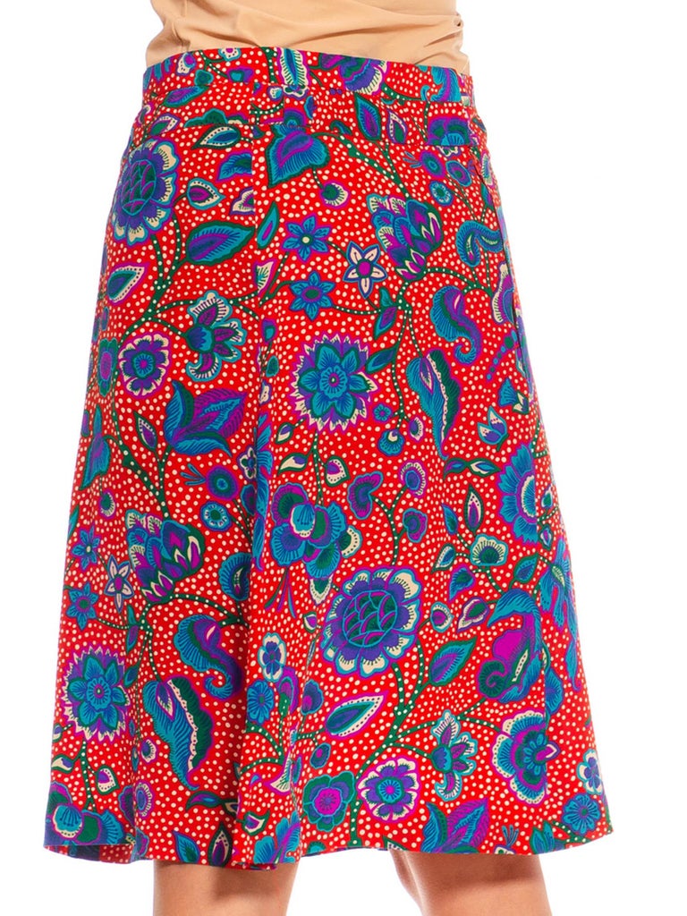 1980S Yves Saint Laurent Red, Blue and Purple Silk Indian Floral Skirt ...