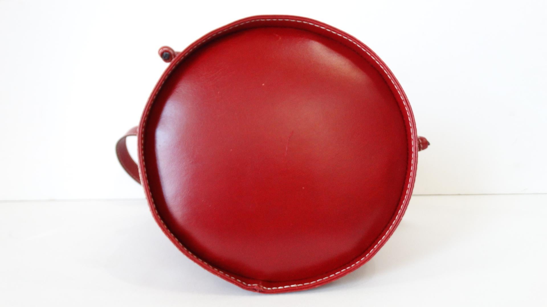 1980s Yves Saint Laurent Red Pebble Leather Bucket Bag 3