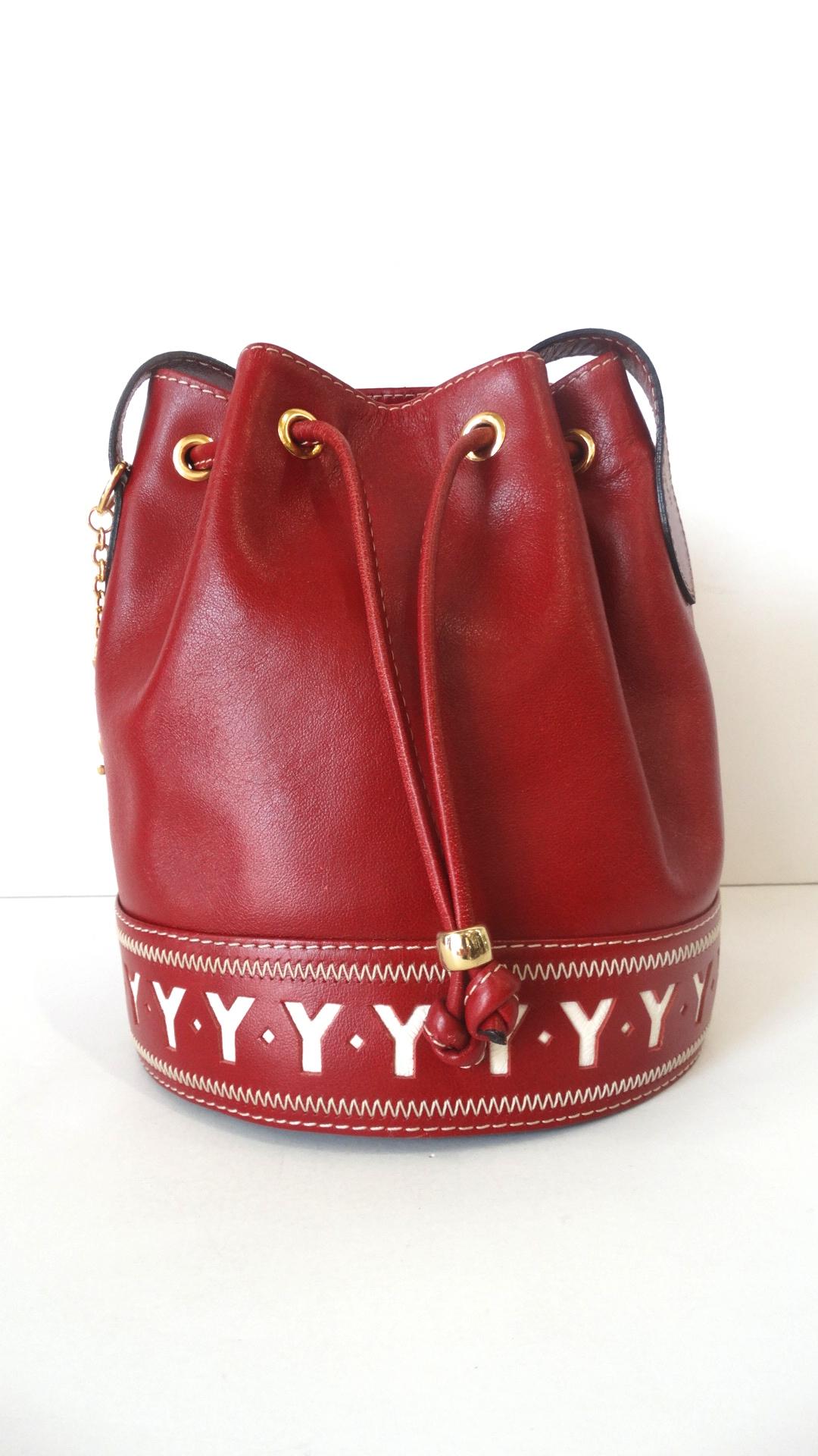 1980s Yves Saint Laurent Red Pebble Leather Bucket Bag 4
