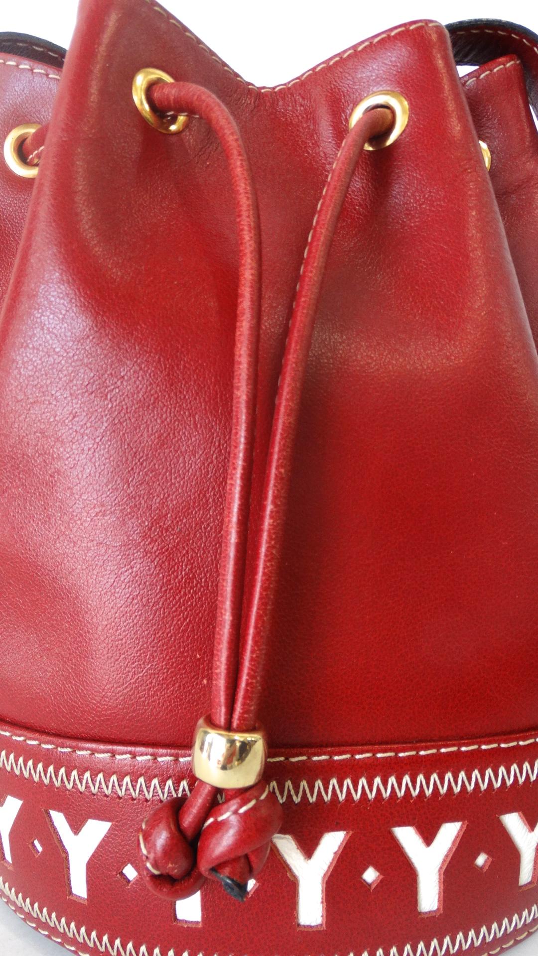 1980s Yves Saint Laurent Red Pebble Leather Bucket Bag 6