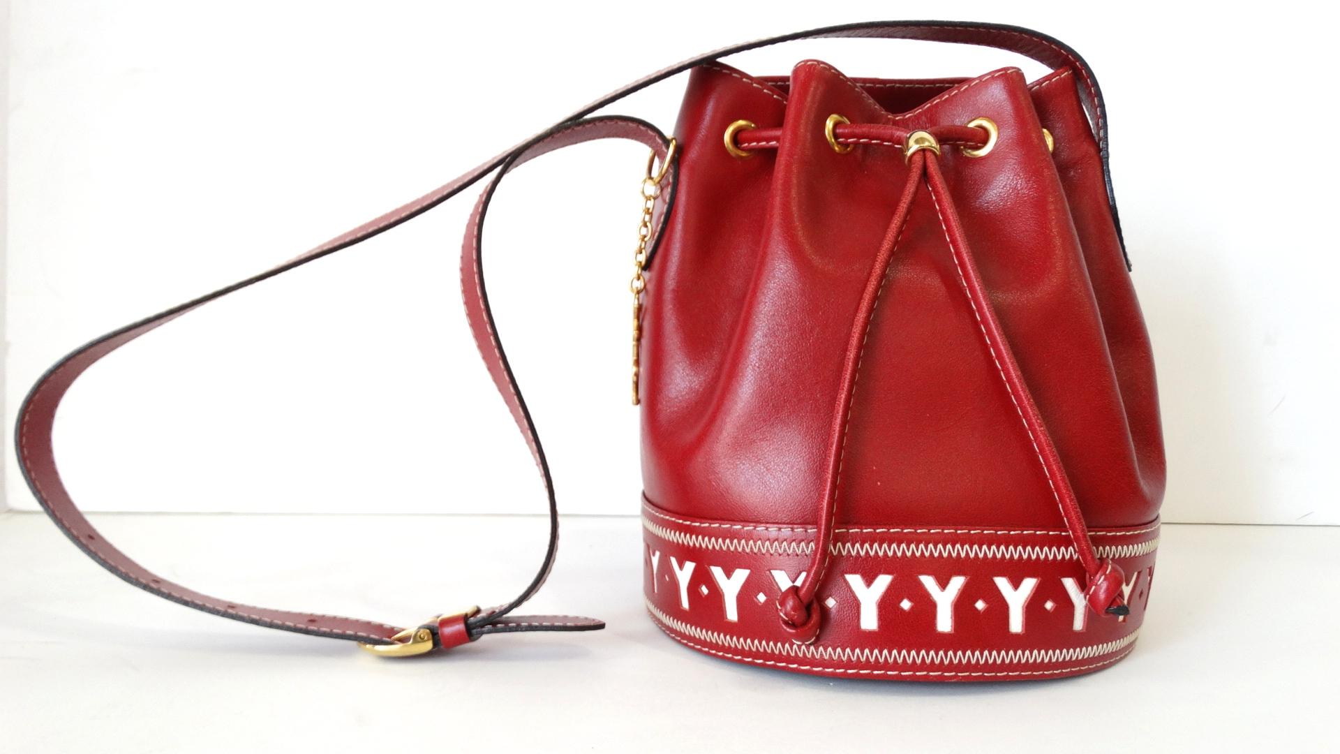1980s Yves Saint Laurent Red Pebble Leather Bucket Bag 7