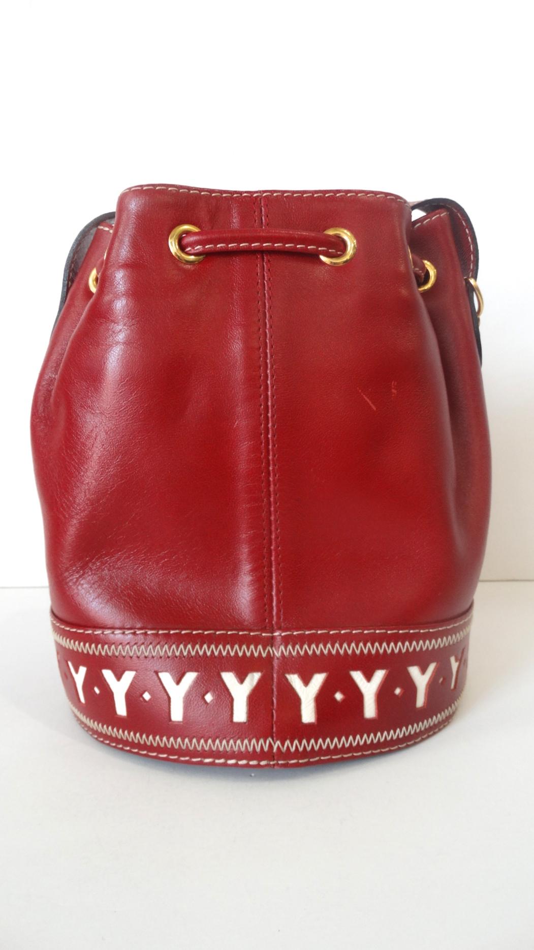 1980s Yves Saint Laurent Red Pebble Leather Bucket Bag 2