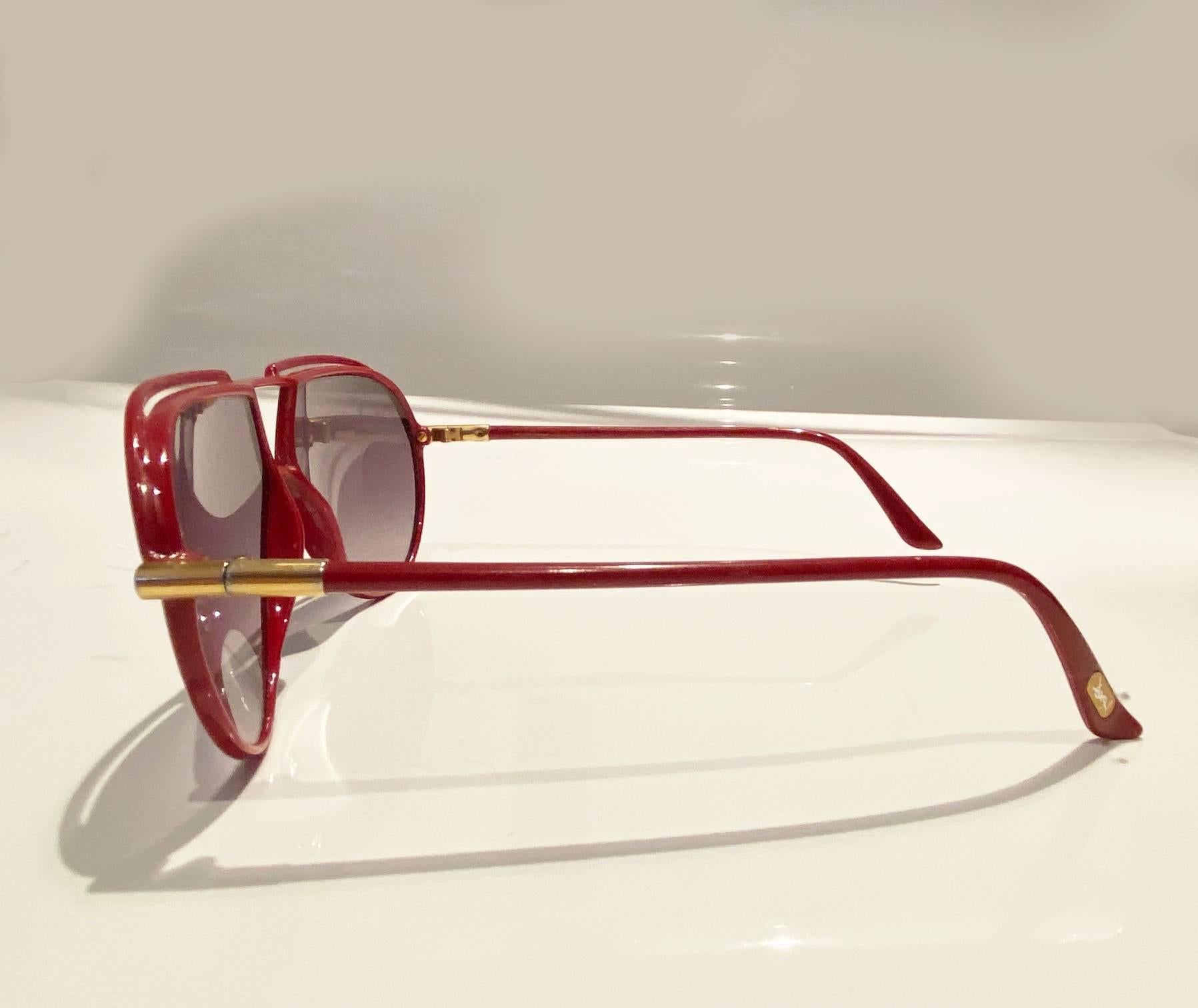 1980s Yves Saint Laurent Red Teardrop Sunglasses For Sale 3