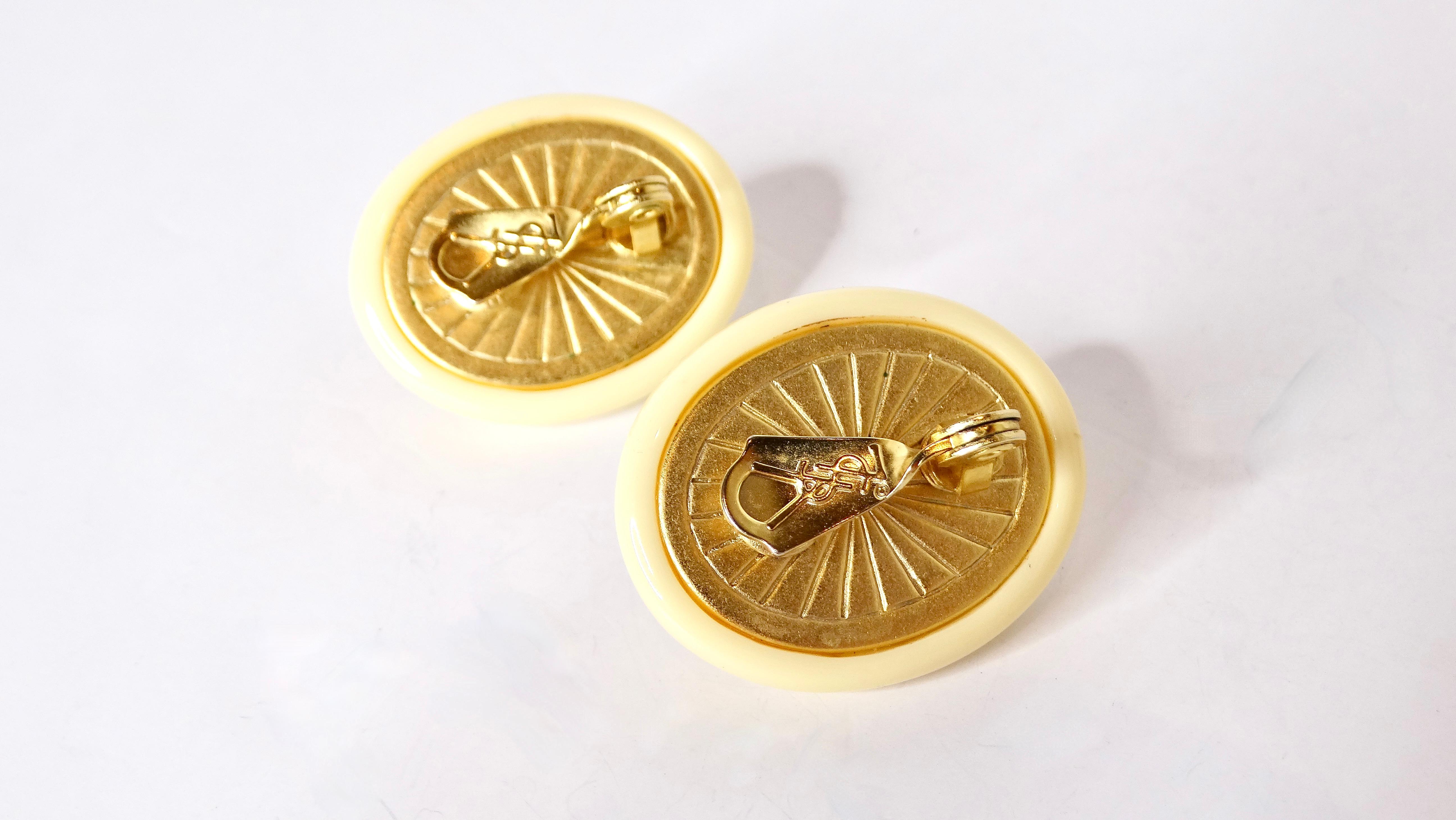 1980s Yves Saint Laurent Resin Costume Amber Cabochon Clip-On Earrings In Good Condition For Sale In Scottsdale, AZ