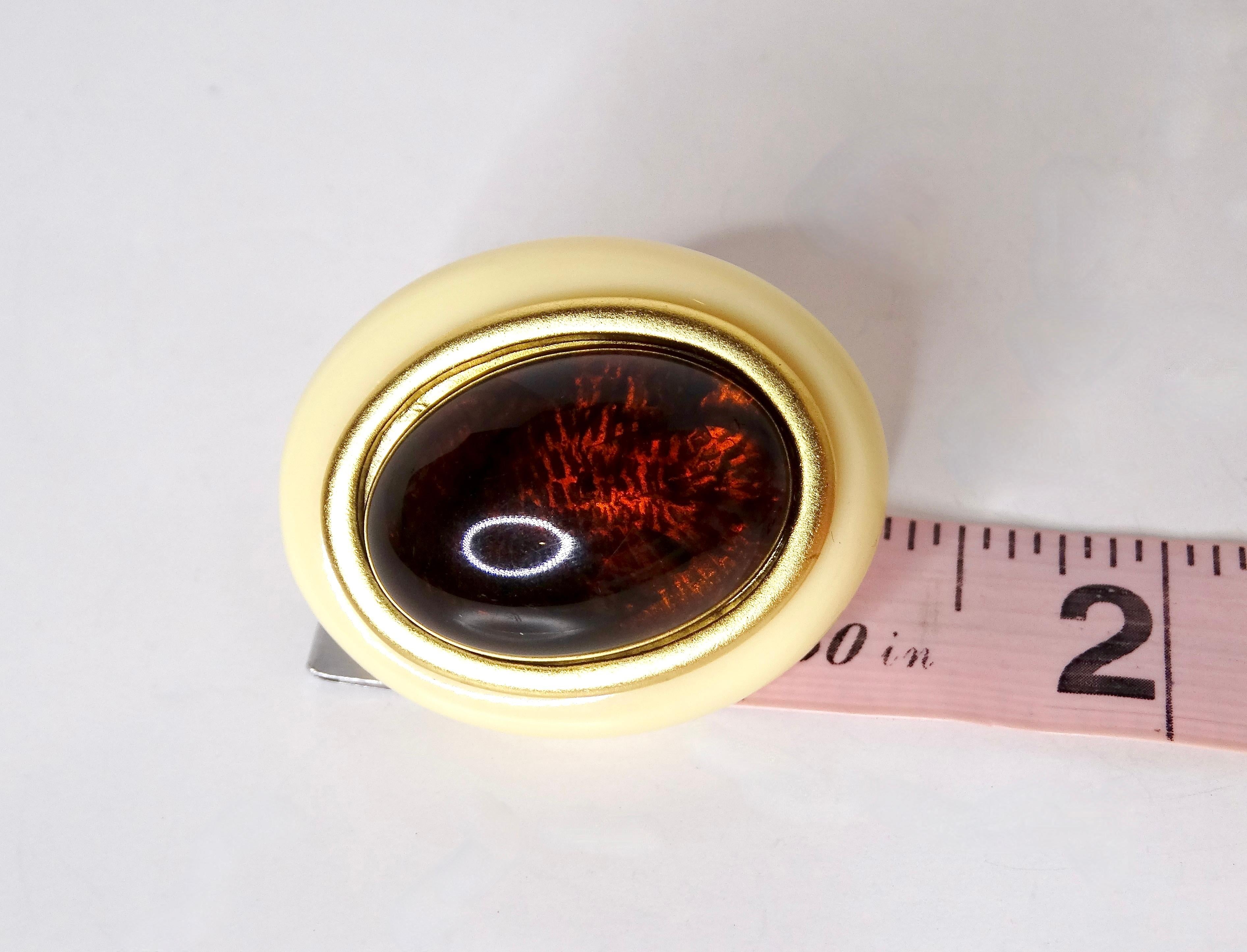Women's or Men's 1980s Yves Saint Laurent Resin Costume Amber Cabochon Clip-On Earrings For Sale