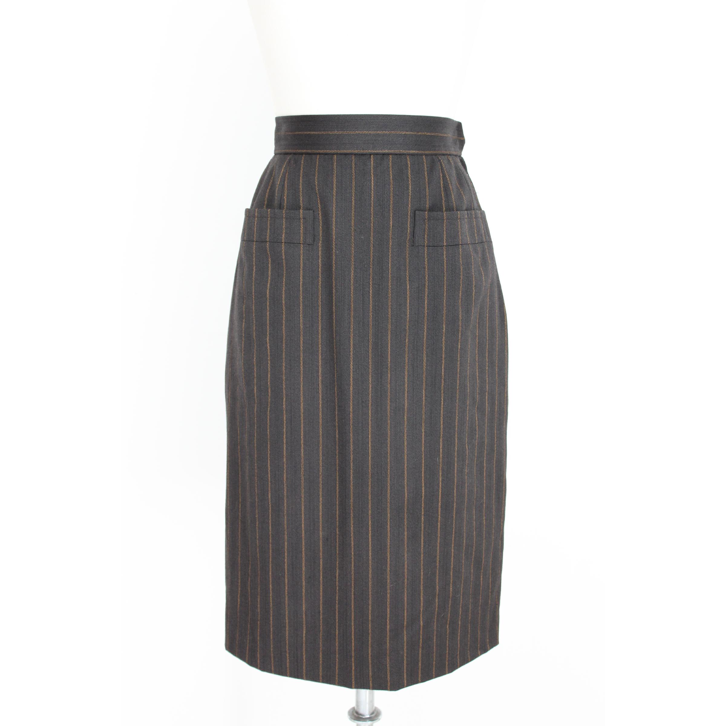 Black Yves Saint Laurent Brown Pinstripe Skirt Suit Dress 1980s Rive Gauce Collection