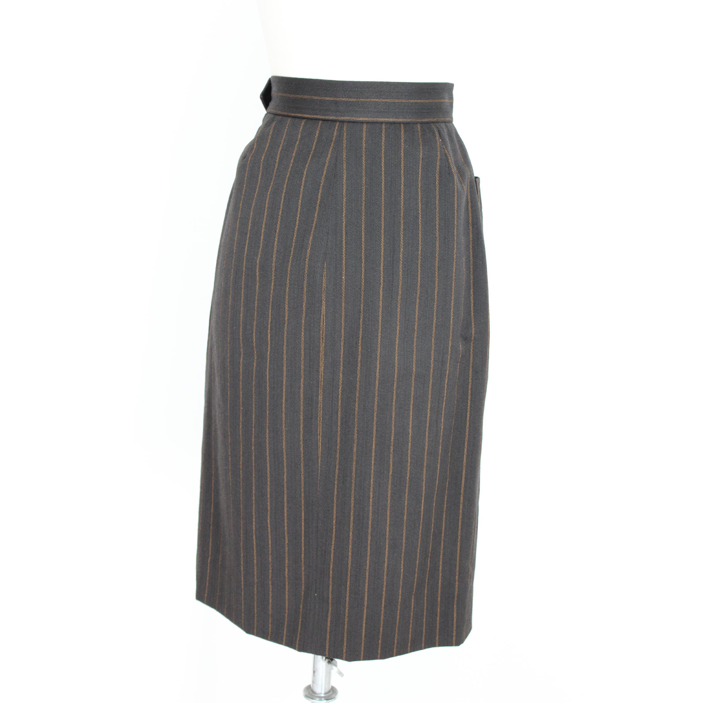 Yves Saint Laurent Brown Pinstripe Skirt Suit Dress 1980s Rive Gauce Collection In Excellent Condition In Brindisi, Bt