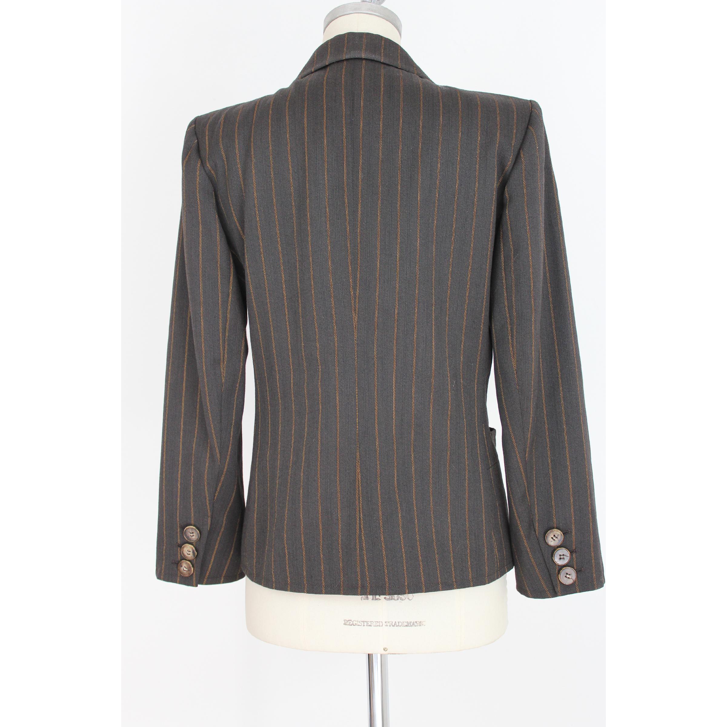 Yves Saint Laurent Brown Pinstripe Skirt Suit Dress 1980s Rive Gauce Collection 1